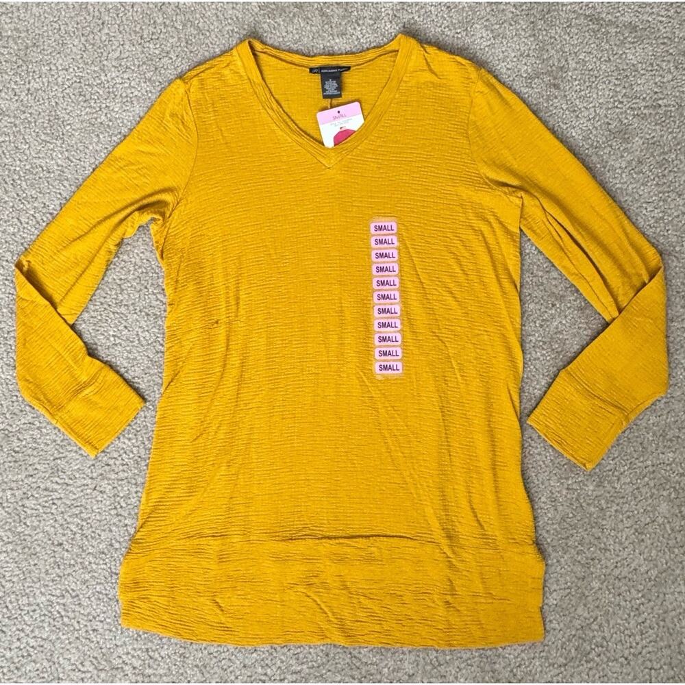 Adrianna Papelli Women’s Medium Textured V Neck Tunic Top Golden Rod Yellow NWTs
